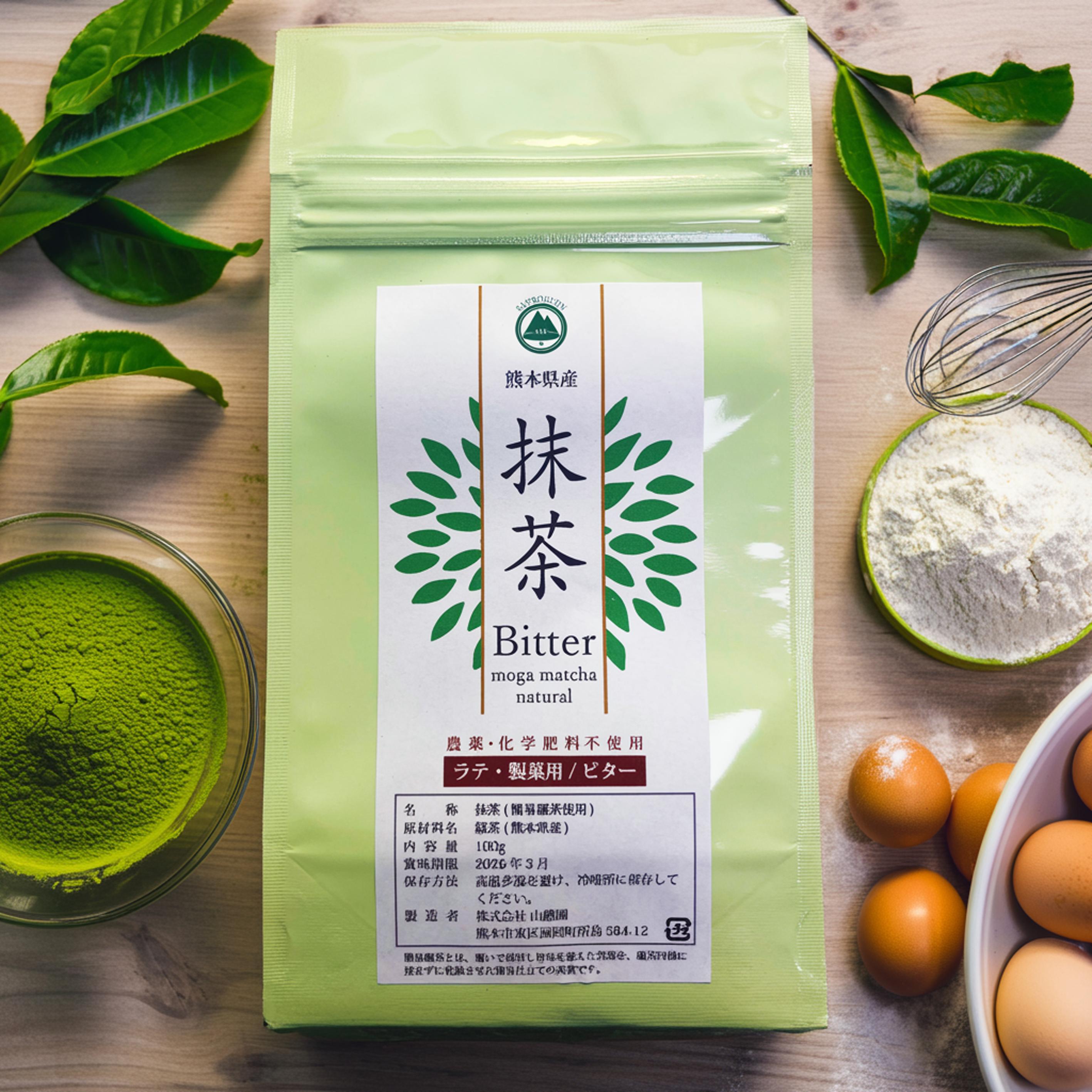 熊本産 moga 抹茶 ナチュラル 農薬不使用(無農薬) 100g ラテ・製菓用 ビタータイプ