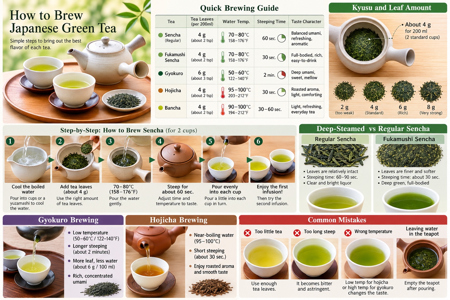 How to brew Japanese green tea, including sencha, fukamushi sencha, gyokuro and hojicha