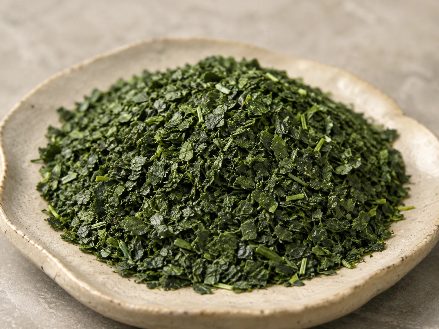 Organic Seimei tencha leaves used as raw material for Hirakawa no Mukashi matcha