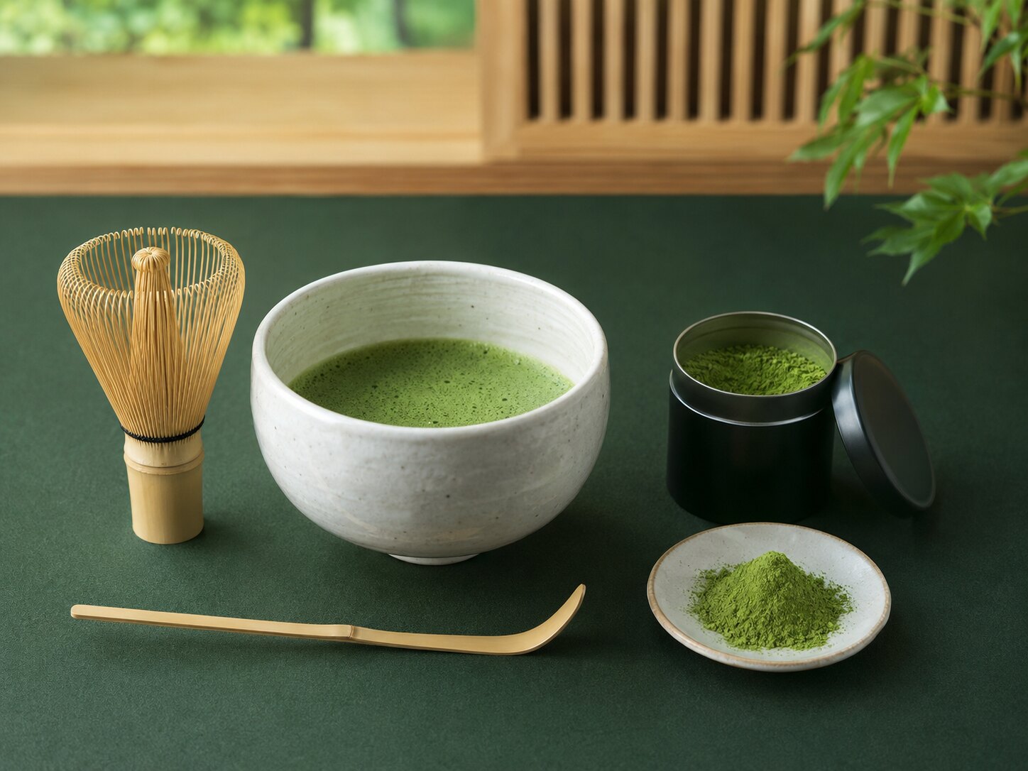 茶碗、茶筅、抹茶と粉末茶