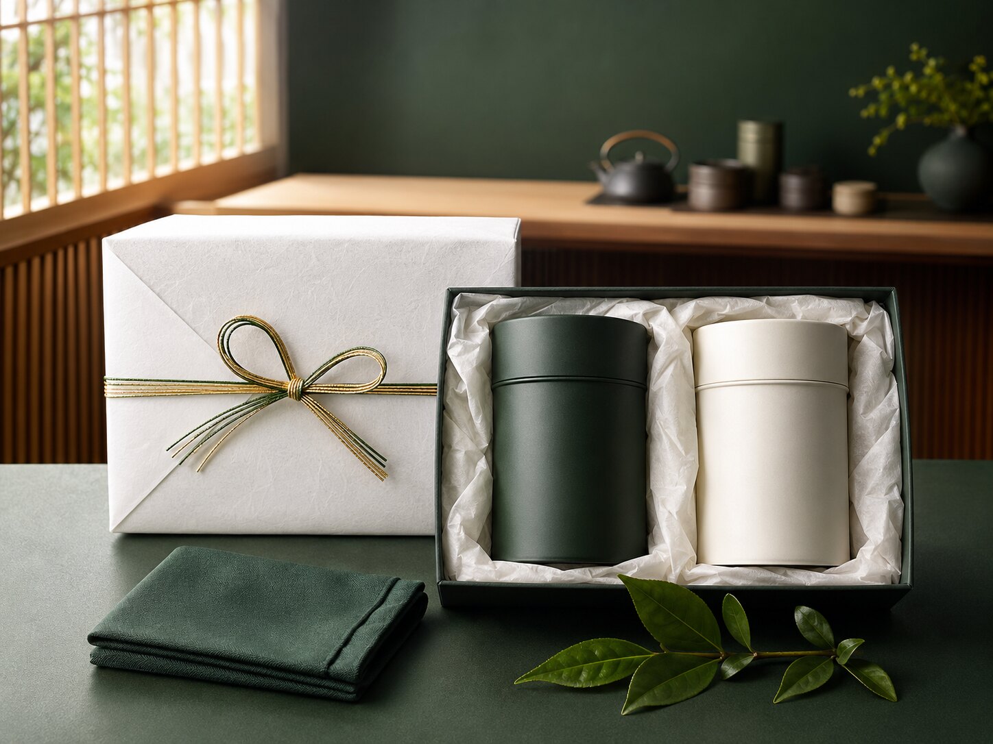 茶缶を詰め合わせた日本茶の贈りもの