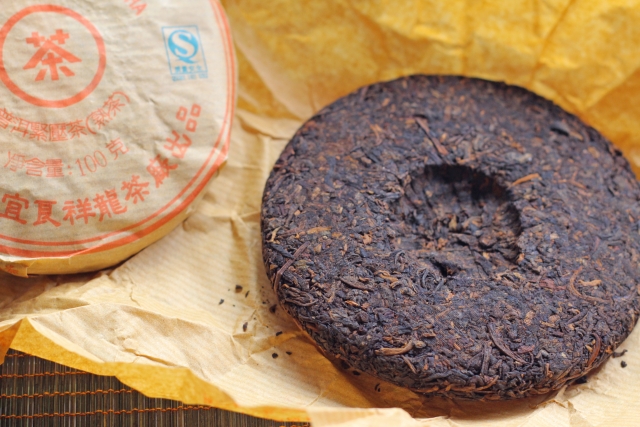 Compressed pu-erh tea cake from Yunnan